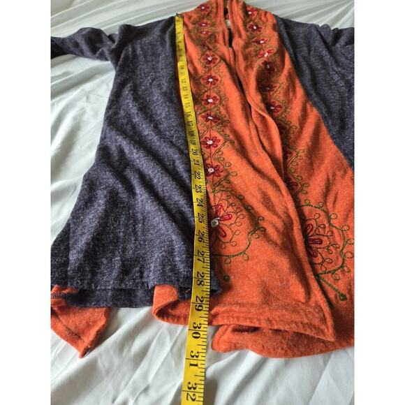 Sacred Threads Large Blue Orange Boho Hippie Artsy Embroidered Open Cardigan - Picture 9 of 9